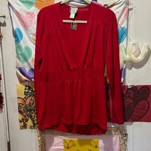 NWT size 3x Red V-Neck Women's Top extra editions band at waist.